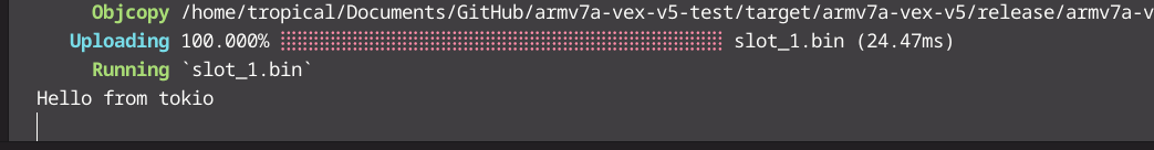Tokio's single-threaded executor running on a V5 brain (real hardware).